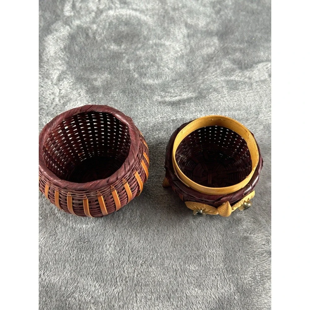 Vintage Owl bird Wicker Rattan Lidded woven figural Basket Box 4